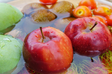 Mixed of tropical fruits close up, healthy concept.