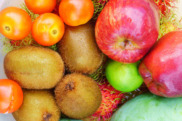 Naklejka na ściany i meble Mixed of tropical fruits close up, healthy concept.