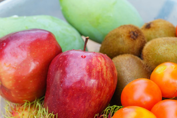 Mixed of tropical fruits close up, healthy concept.