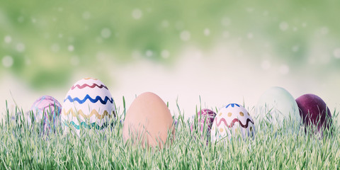 Easter background with painted eggs