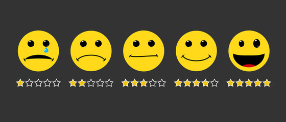 smile faces pack from happy to unhappy. Different emotions. Simple flat design