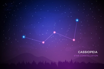 Cassiopeia star constellation on the beautiful night sky vector illustration - obrazy, fototapety, plakaty