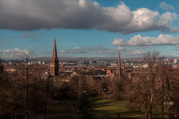 Panoramic photo of Glasgow on a blue spring day
