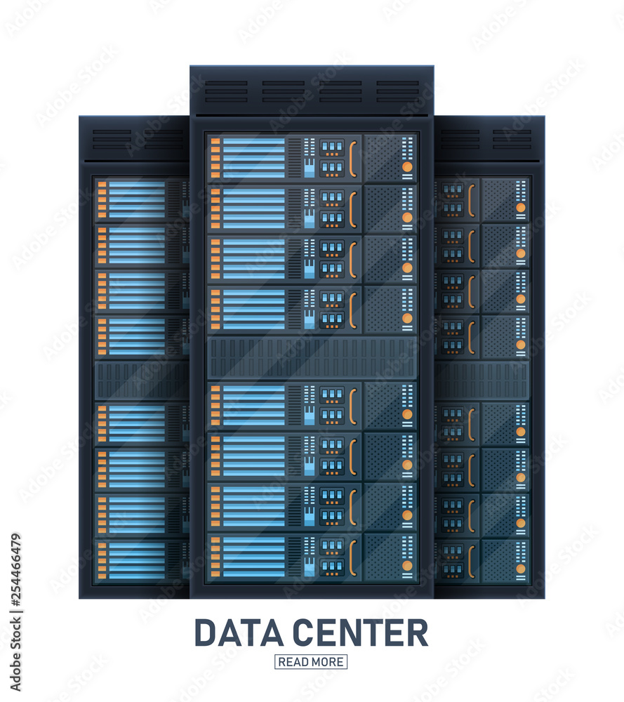 Fototapete creative vector illustration of server rack room, big data bank center isolated on transparent backg
