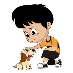 A child playing with his dog.