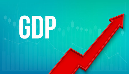 Creative vector illustration of GDP - gross domestic product text with 3d arrow financial growth, graphic grow banner background. Art design business template. Abstract concept graphic element