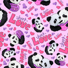 cute panda pattern. background for web and print purpose. marker art - valentine day