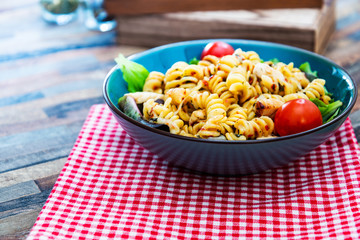 fusilli roast chicken and Italian cheese with basil and parmesan sauce