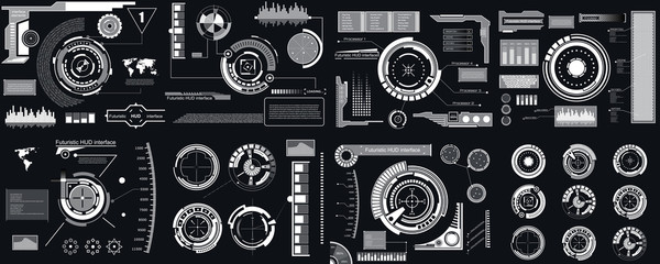 Obraz premium Creative vector illustration of HUD interface elements set, infographics Sci Fi isolated on transparent futuristic background. Art design template. Abstract future concept science virtual graphic