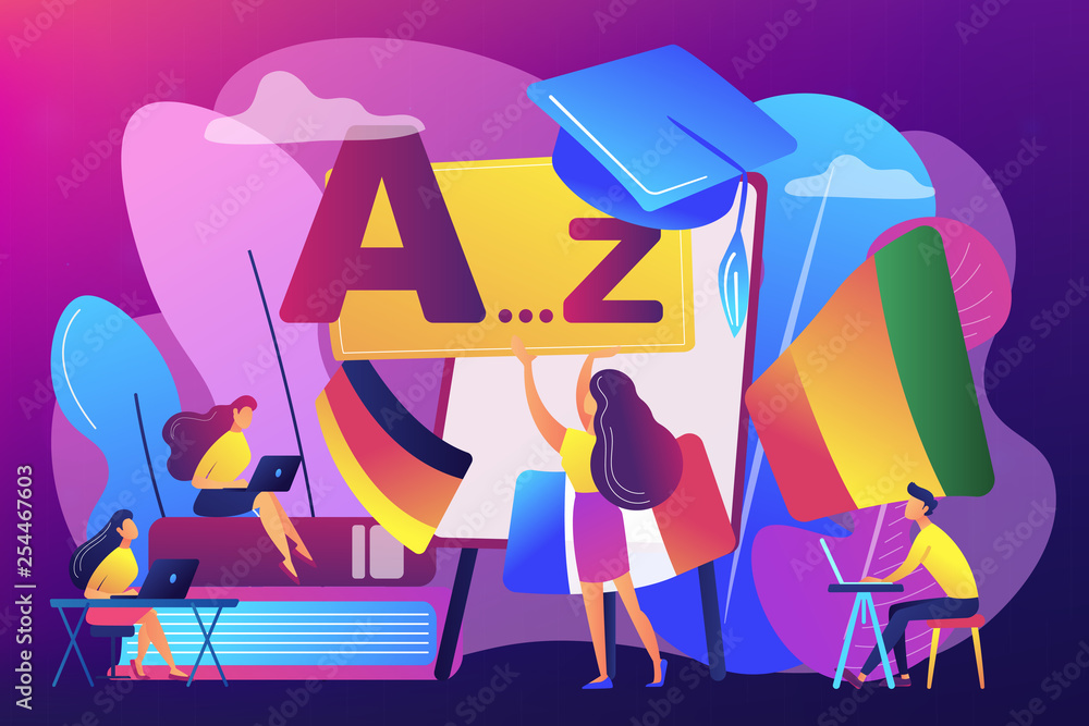 Poster foreign language workshop concept vector illustration.