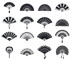 Japanese handheld fan icons set. Simple set of japanese handheld fan vector icons for web design on white background