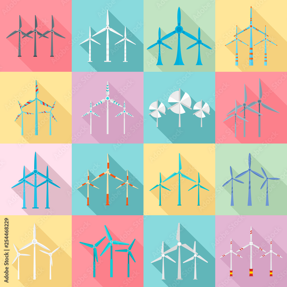 Aufkleber wind turbine icons set. flat set of wind turbine vector icons for web design