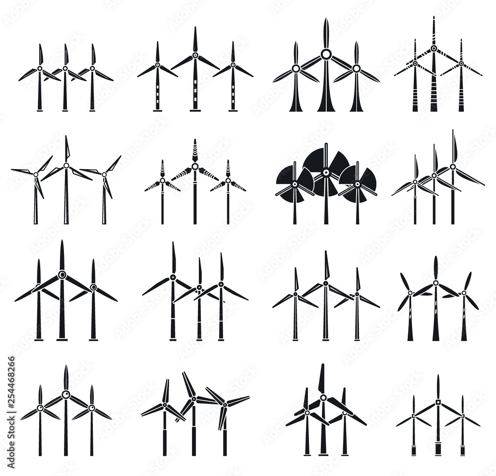Aufkleber eco wind turbine icons set. simple set of eco wind turbine vector icons for web design on white back
