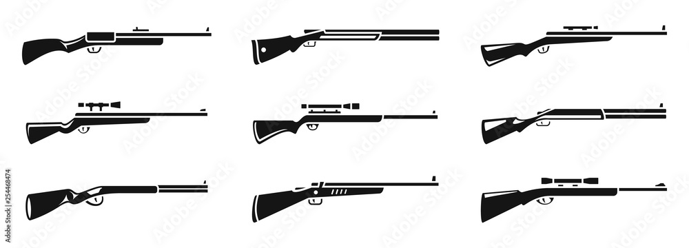 Poster Sniper hunting rifle icons set. Simple set of sniper hunting rifle vector icons for web design on white background