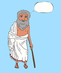 ancient greek old man with thinking bubble