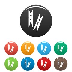 Clothes pegs icons set 9 color vector isolated on white for any design