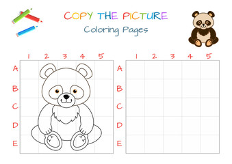 Funny little Panda. Coloring book. Educational game for children. Cartoon vector illustration