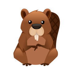 Cute Brown beaver. Cartoon animal design. Flat vector illustration isolated on white background. Forest inhabitant. Wild animal with brown fur