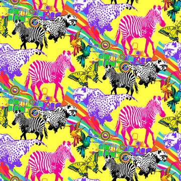 Pattern of zebra and leopardand. Suitable for fabric, wrapping paper and the like. Vector illustration