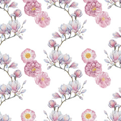 Seamless watercolor flowers pattern. Hand painted delicate flowers. White background