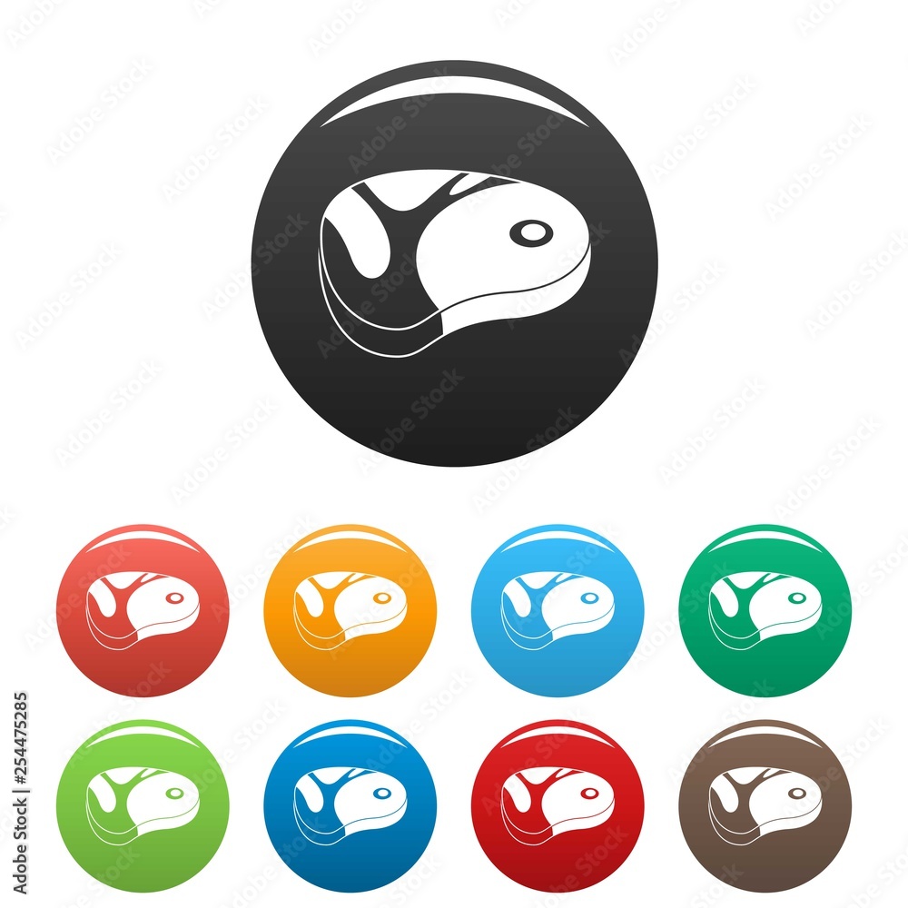 Poster beef steak icons set 9 color vector isolated on white for any design