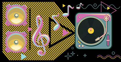 80s retro turntable music design