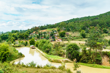 A village in the mountains of the province of Xiangkhoang, Laos.