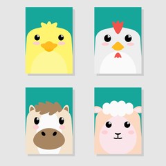 CARTOON CUTE BABY ANIMAL ICON SET CARD