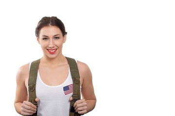 pretty young woman dressed in american military uniform