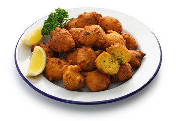 homemade hush puppies, southern food, deep fried cornbread balls
