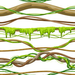 Twisted wild liana branch seamless pattern. Jungle vines plant.
