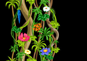 Twisted wild liana branch seamless pattern. Jungle vines plant.