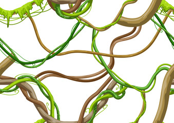 Twisted wild liana branch seamless pattern. Jungle vines plant.