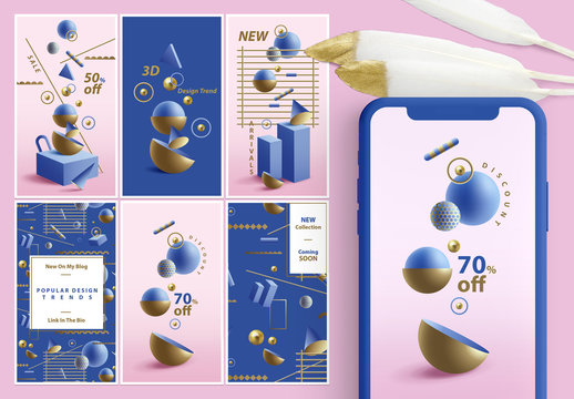 Social Media Templates with 3D Geometric Compositions