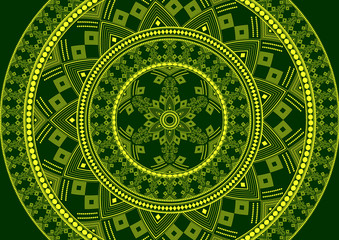 Vector green background of a round pattern in the form of a mandala.