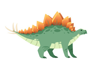 Green stegosaurus . Cute dinosaur, cartoon design. Flat vector illustration isolated on white background. Animal of jurassic world. Giant herbivore dinosaur