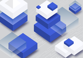 Blockchain concept banner. Isometric blocks, cubes connect with each other and form cryptochains.