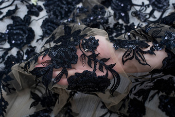 The texture of lace on wooden background