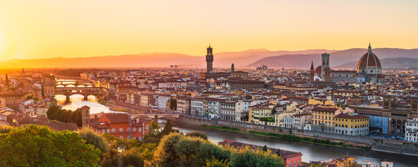 Florence sunset with river and bridge - obrazy, fototapety, plakaty