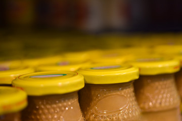 Mustard jars in the store