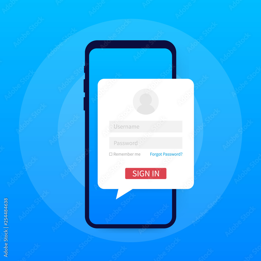 Poster clean mobile ui design concept. login application with password form window. vector illustration.