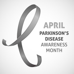 A square vector image with a gray ribbon as a symbol of parkinson's disease awareness. A world parkinson's disease day. A template for a medicine flyer poster card design 
