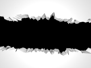 Dark destruction cracked hole in white stone wall