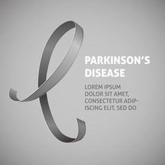 A square vector image with a gray ribbon as a symbol of parkinson's disease awareness. A world parkinson's disease day. A template for a medicine flyer poster card design 