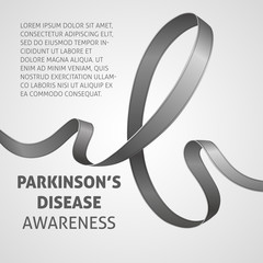A square vector image with a gray ribbon as a symbol of parkinson's disease awareness. A world parkinson's disease day. A template for a medicine flyer poster card design 