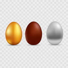 Gold, silver and chocolate egg. Vector.