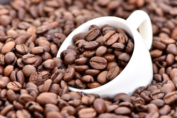 Coffee beans. Beans in a coffee grinder. Hot drink.