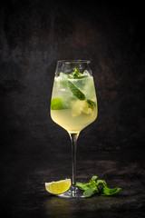 Hugo prosecco with ice and lime - obrazy, fototapety, plakaty