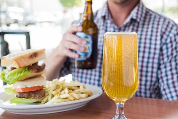 Beer and food at restaurant