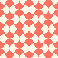 Seamless coral geometric pattern retro background. Simple geo texture. Clothing fabric print, wrap paper textile. Living coral. 2019 color - obrazy, fototapety, plakaty